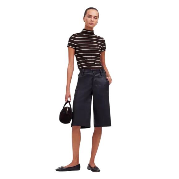 NWT Madewell Striped Mockneck Slim Fit Tee XXS Brown White Short Sleeve - Picture 5 of 9